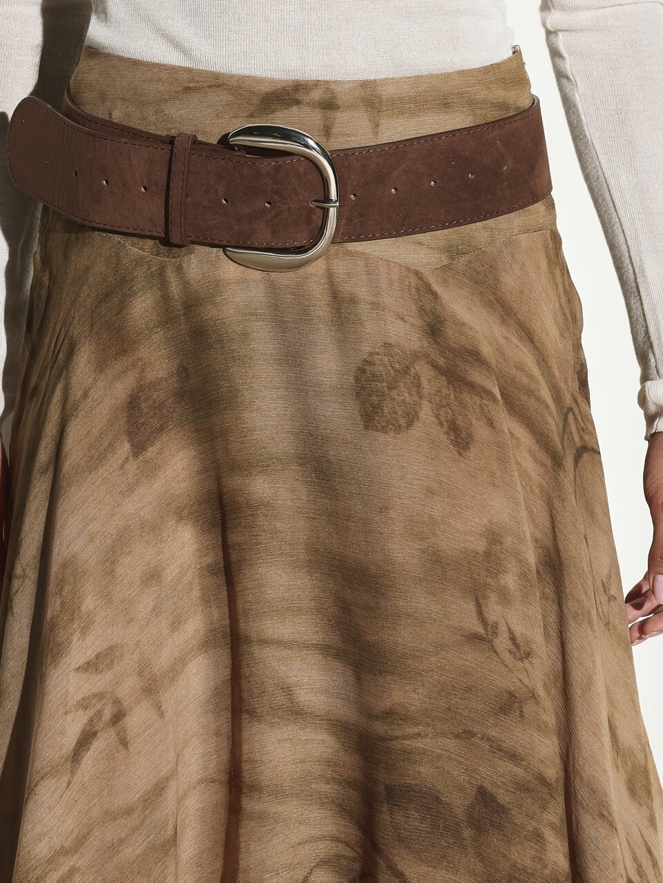 KSTM Flowy Chiffon Maxi Skirt With Asymmetric Handkerchief Hem And Watercolor Botanical Print Belted High Waist Fall Winter Style
