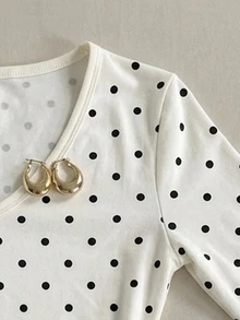 Tween Girl Casual Daily Versatile Comfortable Polka Dot T-Shirt - White - View 5