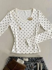 Tween Girl Casual Daily Versatile Comfortable Polka Dot T-Shirt - White - View 3