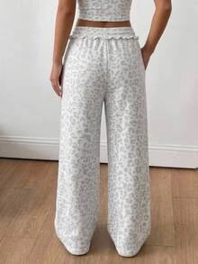 Tween Girl Drawstring Waist Leopard Print Casual Everyday Versatile Comfortable Long Pants - Grey - View 2