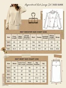 SHEIN Women Asymmetrical Cut High Neck Sweater And Maxi Knit Sweater Kirt 2pcs Set Co-Ords - Beige - View 9