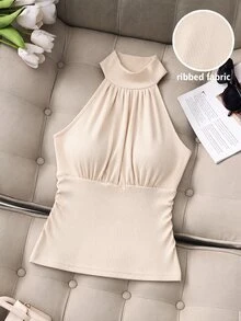 SHEIN Franclia Summer Fashion Elegant Sleeveless Bra-Less Tank Top With Built-In Cups, All-Match Versatile Halter Neck Multi-Piece Set For Women - Multicolor - View 7