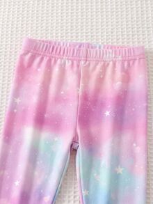 SHEIN 女嬰卡通印花圓領長袖上衣與內搭褲家居服套裝 - 粉色 - 查看 4