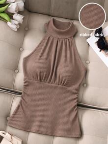 SHEIN Franclia 夏季時尚優雅無袖免內衣背心，內建胸墊，百搭掛脖式多件套裝女款 - 彩色 - 查看 8