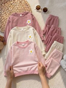 SHEIN 女童 3D 花卉裝飾圓領長袖休閒衛衣 - 彩色 - 查看 2