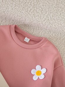 SHEIN 女童 3D 花卉裝飾圓領長袖休閒衛衣 - 彩色 - 查看 6