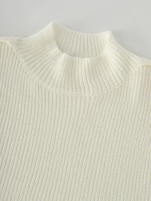 LUMIGAL Women's Solid Color Stand Collar Long Sleeve Shoulder Button Design Fitted Sweater Office Brunch Off-White Autumn French Elegant - White - View 7