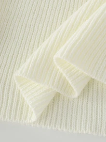 LUMIGAL Women's Solid Color Stand Collar Long Sleeve Shoulder Button Design Fitted Sweater Office Brunch Off-White Autumn French Elegant - White - View 5