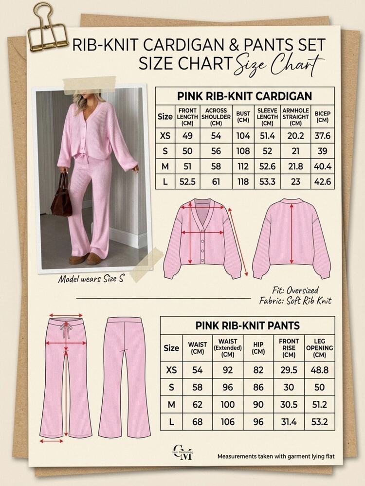 SHEIN طقم نسائي من قطعتين بلون موحد، كارديجان محبوك بأكمام طويلة وأكتاف منسدلة وبنطال محبوك بقصة فضفاضة مريحة - وردي - مشاهدة 8