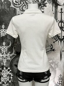 Lalippa Women's Tiger Print Short Sleeve Button Half-Placket Casual T-Shirt - White - View 2