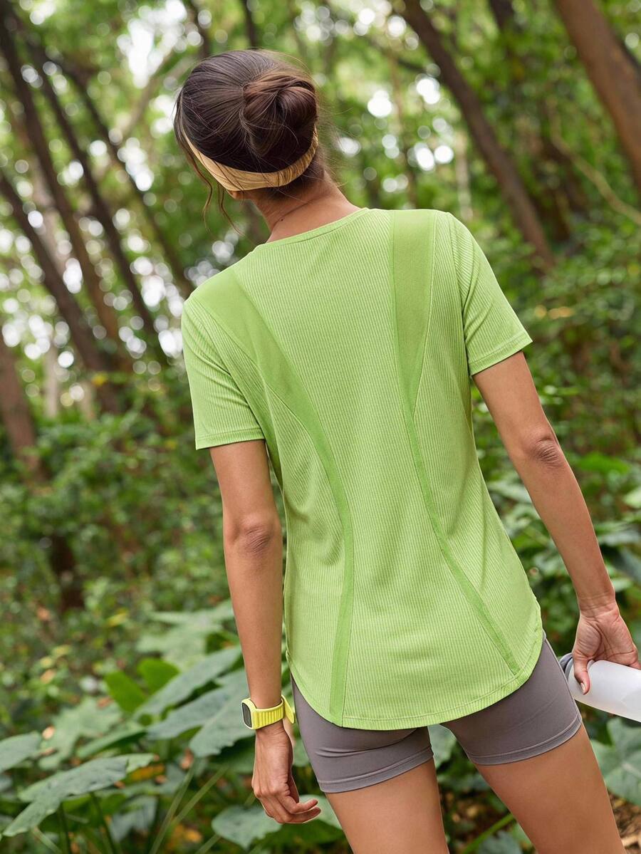 In My Nature 女款萊姆綠純色露背短袖戶外登山健身運動上衣休閒百搭日常運動T恤夏季跑步