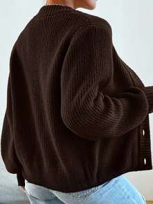 EURMUSE Women's Casual Solid Color Button-Up Long Sleeve Cardigan - شوكولاته بني - مشاهدة 8