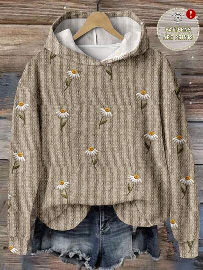 SHEIN LUNE 女款休閒復古花卉印花衛衣，適合秋冬，3D花卉印花，復古，秋季，休閒