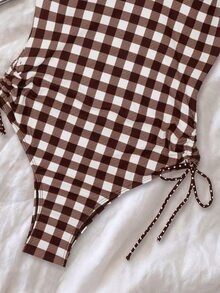 SHEIN Swim 女款春夏隨機印花細肩帶綁帶連身泳衣 白色性感海灘派對款 - 彩色 - 查看 6