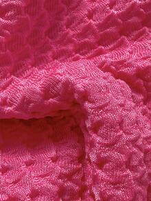 SHEIN Swim 女士纯色提花面料荷叶边饰带系带两件套粉色比基尼套装，夏季 - 粉色 - 查看 8