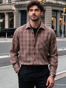 Men's Gray Wicker Patterned Oversize Flannel Men's Shirt - Multicolor - View 5
