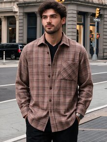 Men's Gray Wicker Patterned Oversize Flannel Men's Shirt - Multicolor - View 4