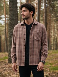 Men's Gray Wicker Patterned Oversize Flannel Men's Shirt - Multicolor - View 3