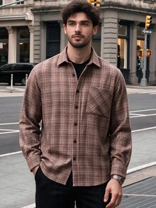 Men's Gray Wicker Patterned Oversize Flannel Men's Shirt - Multicolor - View 2