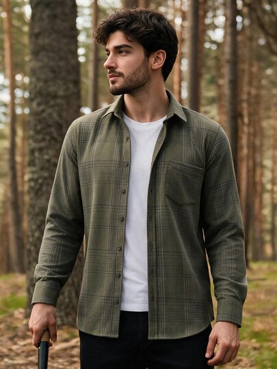 Men's Light Black Green Striped Slimfit Lumberjack Men's Shirt