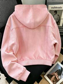 SHEIN 青少年女孩秋季學院風字母粉色仿印花圖案美式校園風城市漫步街頭風休閒校園運動風簡約寬鬆舒適衛衣，適合秋冬 - 粉色 - 查看 9