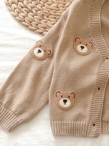 SHEIN 女童針織3D熊貼布休閒開襟衫 - 彩色 - 查看 8