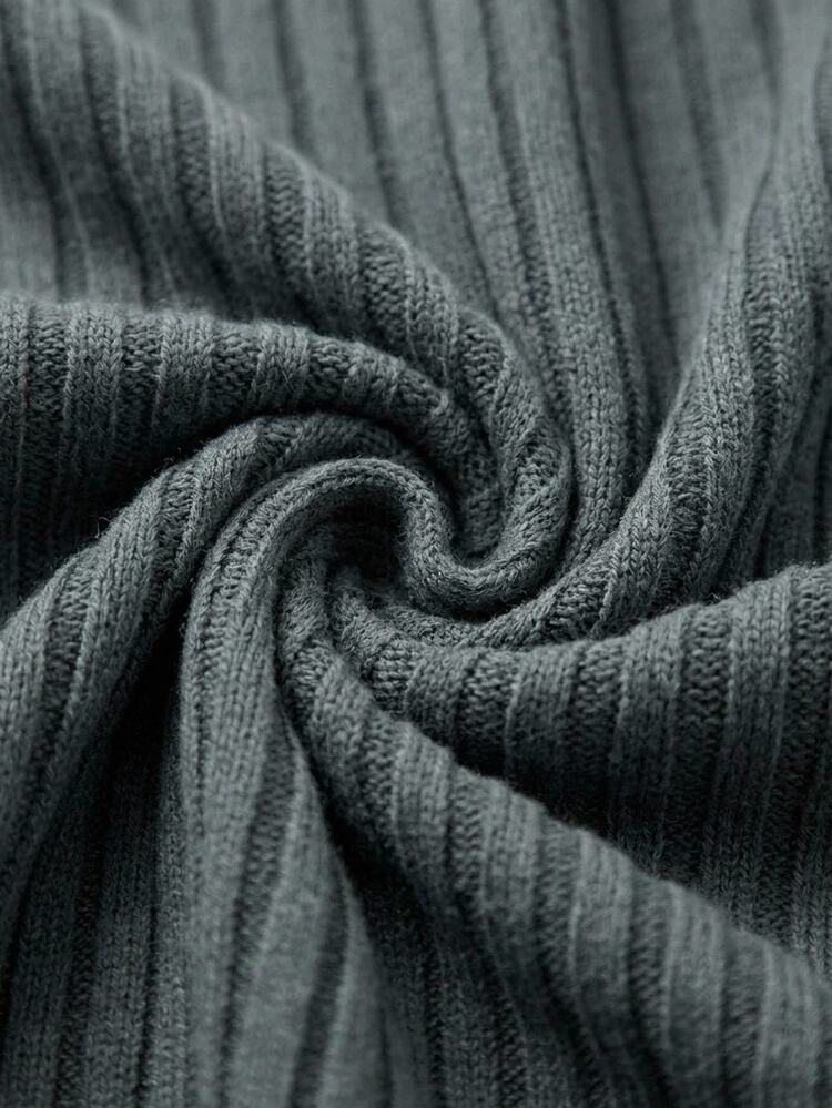 EURMUSE Casual Rib Knit Sweater & Mini Rib Knit Sweater Skirt Co-Ords - Dark Grey - View 8