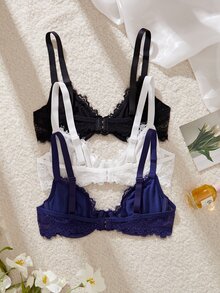 Crystal Vow Sexy French Eyelash Lace Thin Women's Bra 3-Piece Set - Multicolor - View 4