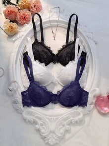 Crystal Vow Sexy French Eyelash Lace Thin Women's Bra 3-Piece Set - Multicolor - View 1
