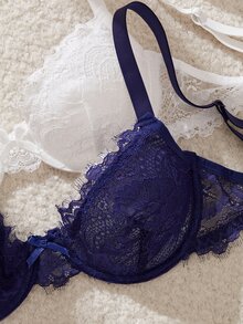 Crystal Vow Sexy French Eyelash Lace Thin Women's Bra 3-Piece Set - Multicolor - View 5