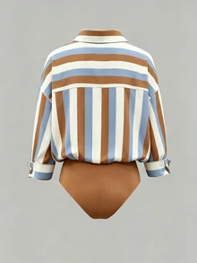 Olithes Women's Striped Colorblock Casual Versatile Daily Wear Bodysuit - Multicolor - View 2