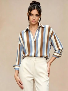 Olithes Women's Striped Colorblock Casual Versatile Daily Wear Bodysuit - Multicolor - View 3
