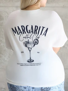 CHERRY TINTT SELECTION 大码休闲鸡尾酒会印花圆领短袖T恤，宽松版型大码女式夏季上衣，适合日常通勤、约会、聚会、新年、感恩节、派对、婚礼、海滩、毕业典礼、时尚、优雅、休闲、外出、约会、通勤、闪亮、情人节、优雅、度假、休闲、Y2K、外出、毕业典礼等场合。 - 白色 - 查看 3