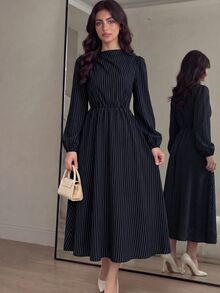 青少年女孩洋裝，休閒優雅紋理收腰設計，藍色女童洋裝，適合春季、秋季與冬季 - 藏蓝色 - 查看 6