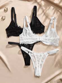Charlaine French Eyelash Lace Lingerie Set 4-Piece - Multicolor - View 2