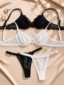 Charlaine French Eyelash Lace Lingerie Set 4-Piece - Multicolor - View 1