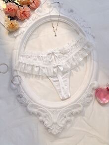 Crystal Vow 白色蕾丝拼接女士内裤，荷叶边下摆设计，是婚礼季的理想之选 - 白色 - 查看 2