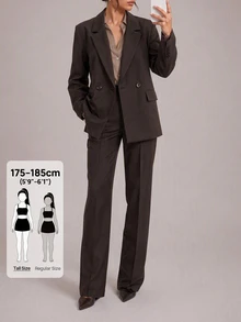 SHEIN Tall Tall Size Solid Brown Color Loose Fit Casual Young Women's Suit Set - Brown - View 1