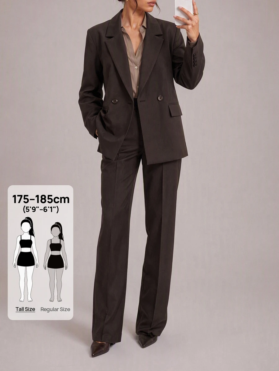 SHEIN Tall Tall Size Solid Brown Color Loose Fit Casual Young Women's Suit Set - Brown - View 1