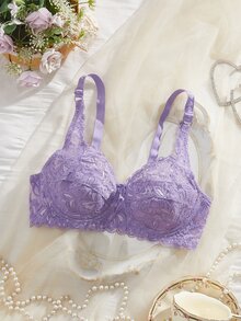 Crystal Vow 1pc Lace Bra For Women (With Underwire) - Purple - View 5