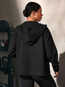 Solea Cove Solea Cove Jaket Olahraga Wanita Lengan Panjang dengan Resleting dan Tudung, Motif Huruf - Hitam - View 3