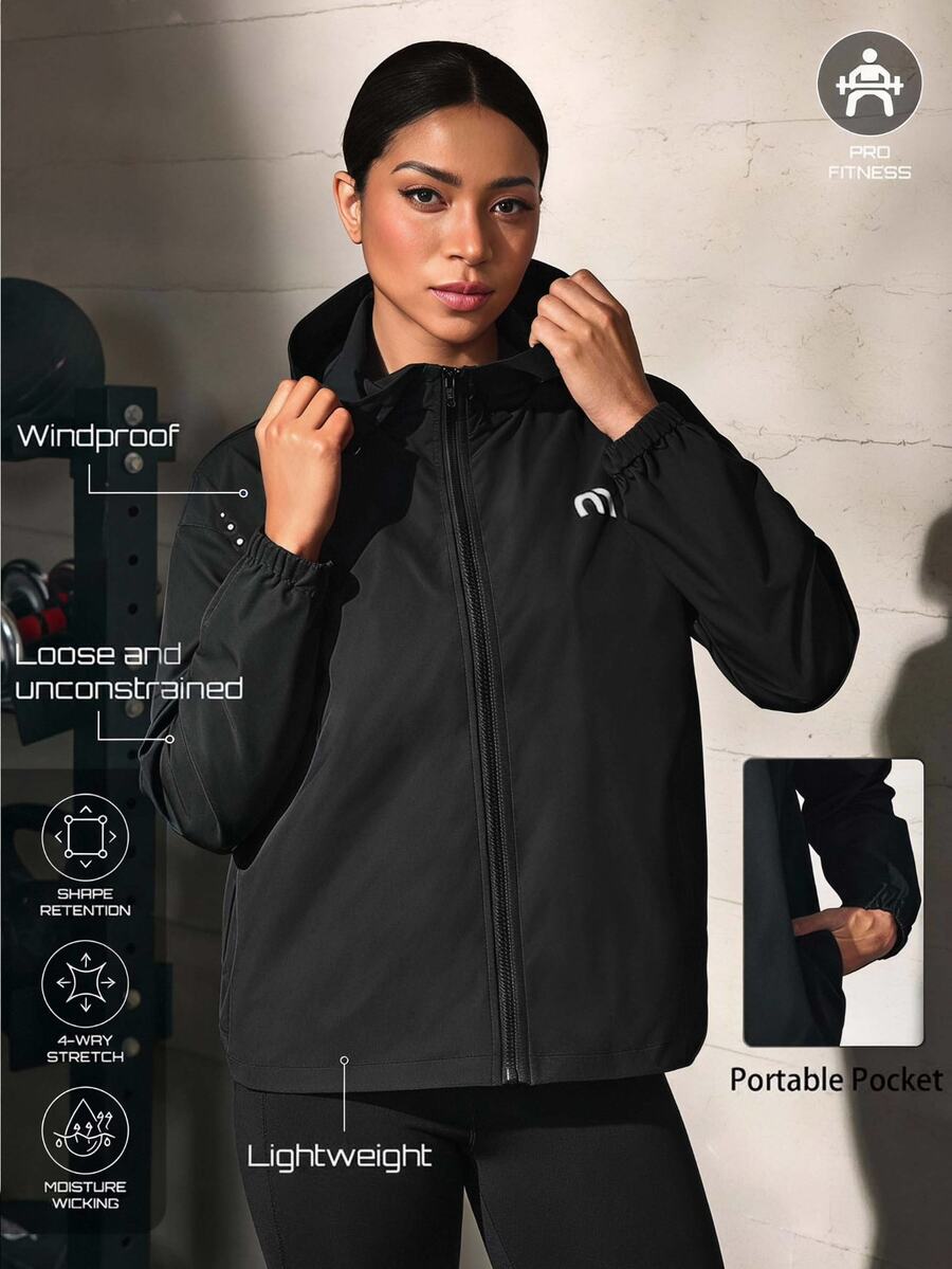 Solea Cove Solea Cove Women's Letter Print Long Sleeve Zip-Up Hooded Sports Jacket