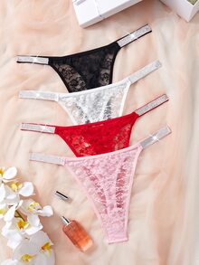 Crystal Vow Plus Size Sexy Lace Thong - Multicolor - View 3