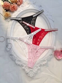 Crystal Vow Plus Size Sexy Lace Thong - Multicolor - View 2