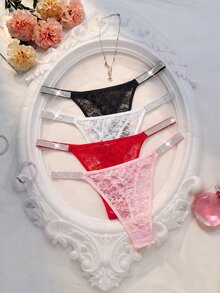 Crystal Vow Plus Size Sexy Lace Thong - Multicolor - View 1