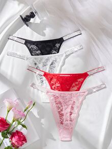 Crystal Vow Plus Size Sexy Lace Thong - Multicolor - View 12