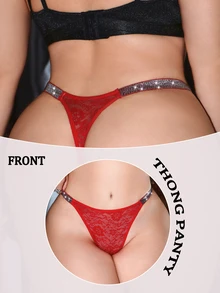 Crystal Vow Plus Size Sexy Lace Thong - Multicolor - View 10