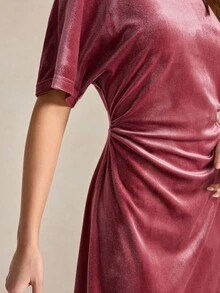 BizChic 女款莓紅色船領短袖洋裝，法式優雅復古風，適合秋冬、辦公通勤、商務職場、正式場合、萬聖節、都市日常休閒、約會、生日派對、婚禮賓客、鄉村風、返校、教堂、特殊場合、度假，浪漫簡約性感修身百搭 - 米色 - 查看 7