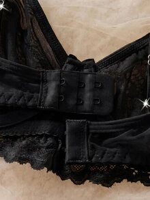 Crystal Vow Lace Patchwork Solid Color Underwire Push-Up Semi-Sheer Unlined Women's Bra - Black - View 8