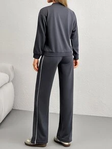 SHEIN PETITE Urban Ease – Women's Casual Zip-Up Two Pieces Track Suit ...